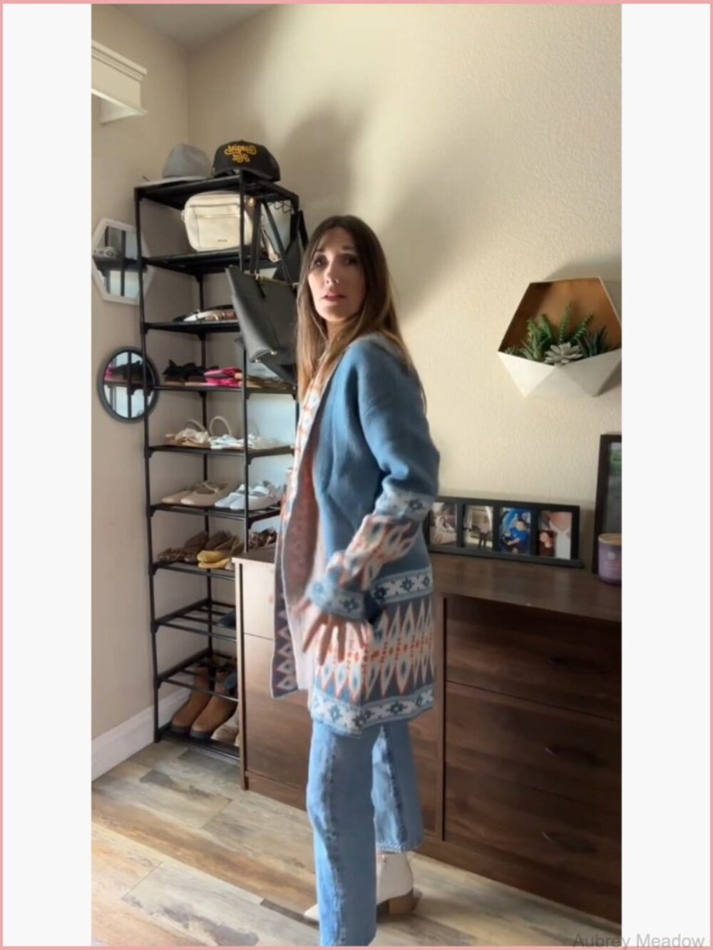 Boho Aztec Cardigan Sweater Shawl Collar Open Front Long Cardigan with Pockets - Picture 7 of 7